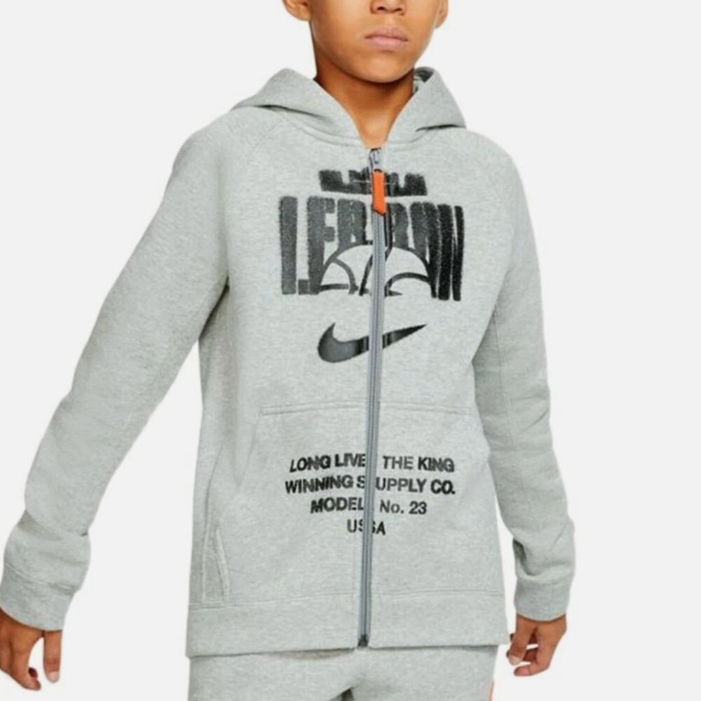 Nike LeBron Full-Zip Fleece Hoodie Youth Small • Grey • BV4391-063